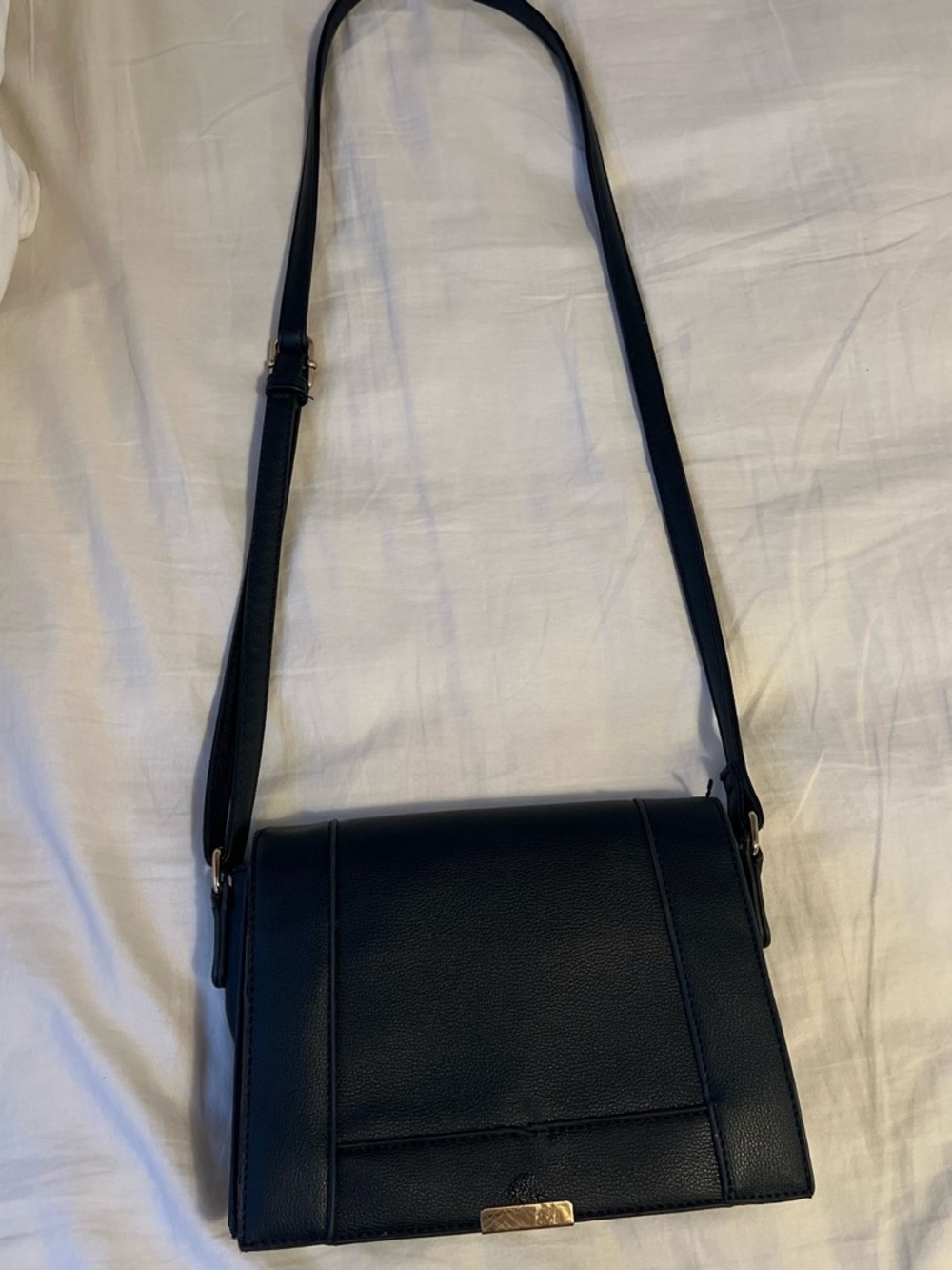 & Other Stories Black Leather Crossbody Bag with Gold Accent